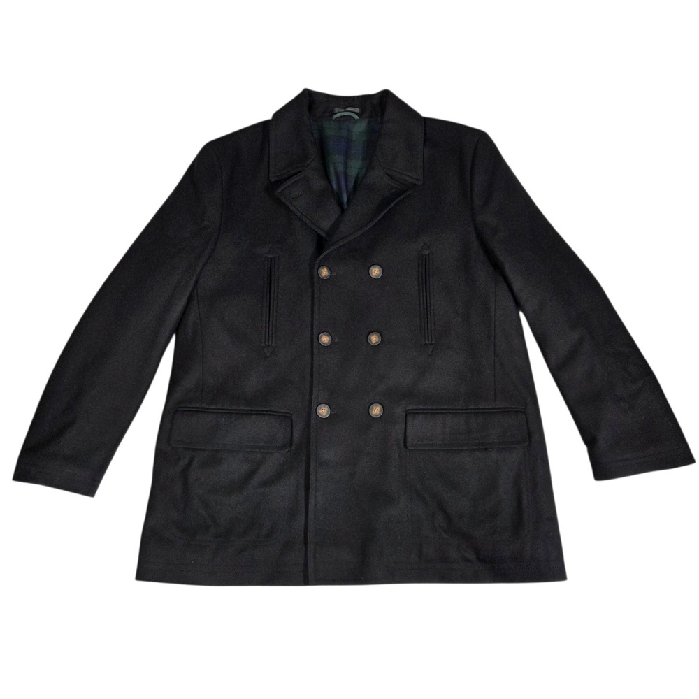 Lauren Ralph‎ Lauren Double Breasted Peacoat Blanket Quilted Mens 50R Black Wool